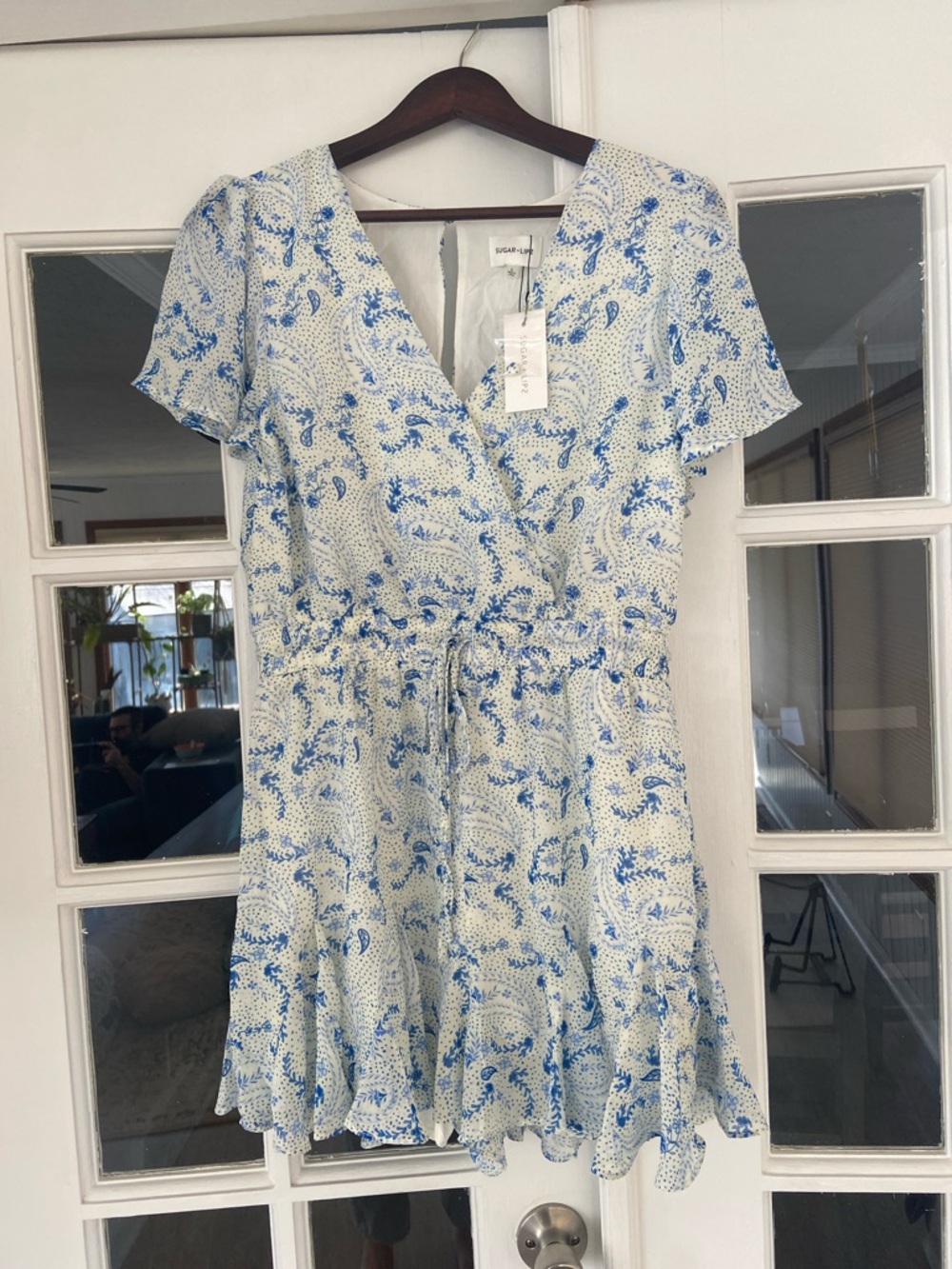 Sugarlips White & Blue Floral Wrap-Style Romper